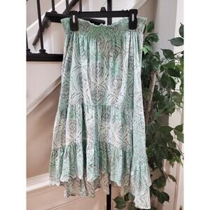 LC Lauran Conrad Women's Green & White Floral Elastic Waist Flared Skirt Large